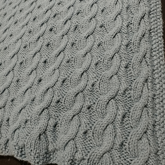 Vintage Hand Knit Blanket Crochet Cable Knit Blanket Large 61"×57" Blue Handmade - Picture 11 of 16